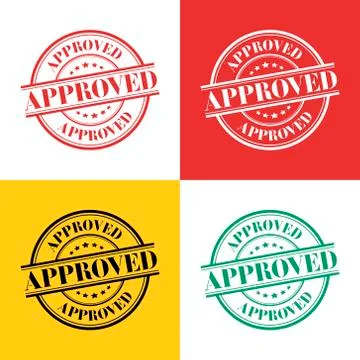 Approved, round vector icon, transparent in four colors Stock Illustration