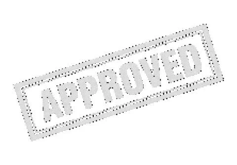 Approved rubber stamp mark created with dot halftone pattern design. Stock Illustration
