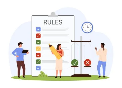 Approved rules and standards, regulation policy, document verification by tiny 스톡 일러스트
