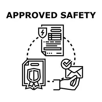 Approved safety system with certification document and checkmark Stock Illustration