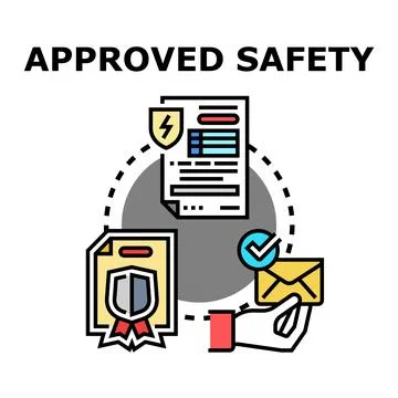 Approved safety system with certification document and checkmark Stock Illustration