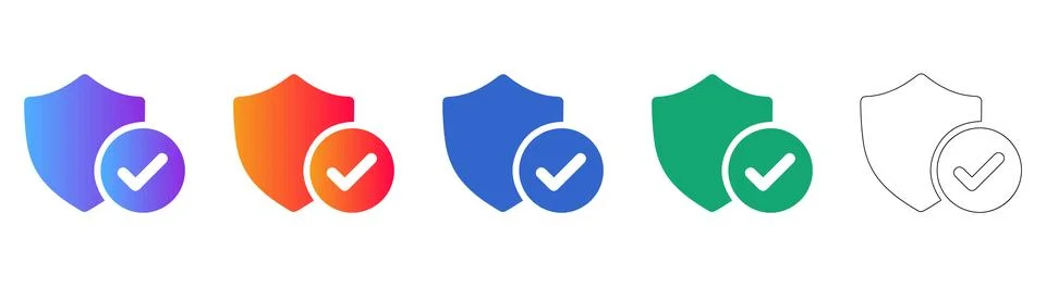 Approved Shield Icon Set for Trust and Verification Stock Illustration
