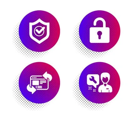 Approved shield, Lock and Refresh website icons set. Repairman sign. Vector Stock Illustration