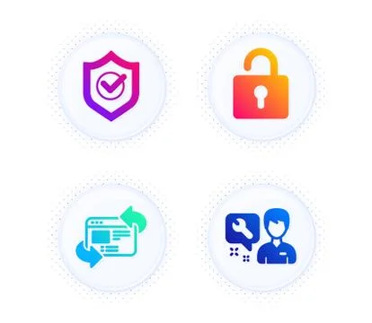 Approved shield, Lock and Refresh website icons set. Repairman sign. Vector Stock Illustration