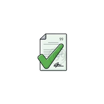 Approved signed document icon with green checkmark agreement symbol Stock Illustration