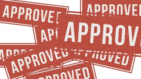Approved stamp animation with red ink on a neutral background Stock Footage 302433517