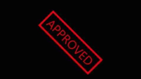 Approved stamp appears on a dark background. This approved stamp confirms a.. Stock Footage 337621681