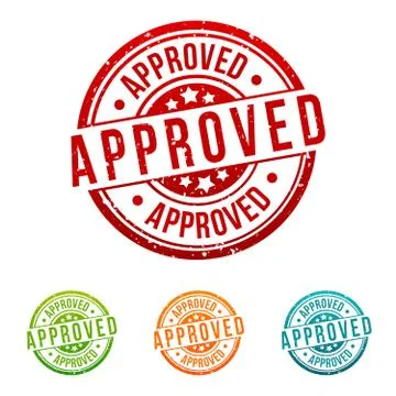 Approved Stamp -  Badges in different colours. Stock Illustration