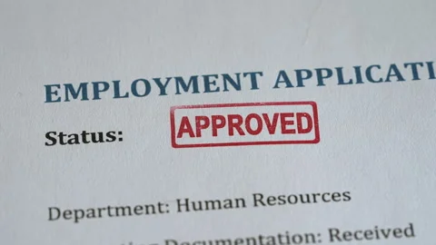 Approved Stamp Coming Down on Employment Application Form Stock Footage 340655308