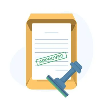 An approved stamp presses onto a contract sheet Illustrazione stock