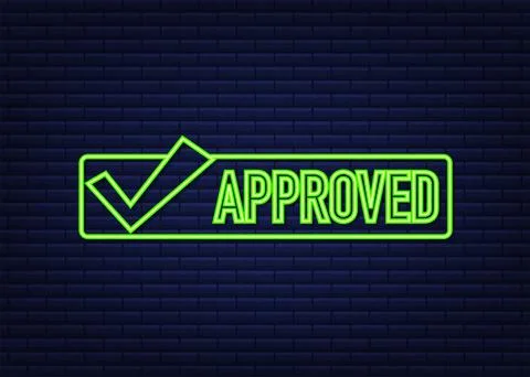Approved stamp vector. Neon icon. Flat style design button. Vector illustration. Illustrazione stock