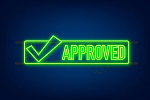 Approved stamp vector. Neon icon. Flat style design button. Vector illustration Illustrazione stock