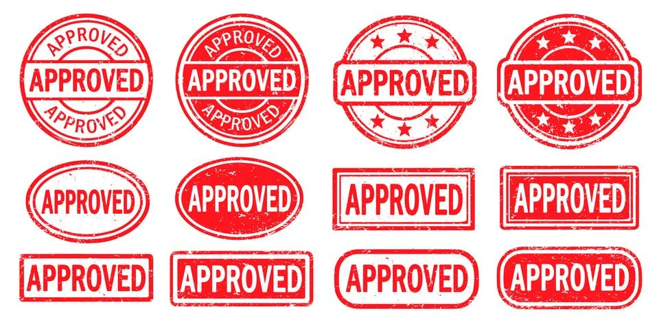 Approved Stamp vector set. Approved Rubber Stamp design Illustrazione stock