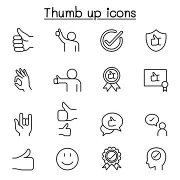 Approved &amp; thumb up icons set in thin line style Illustrazione stock