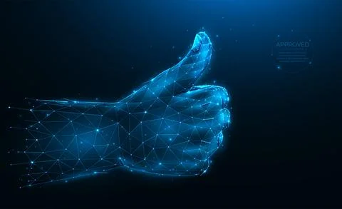 Approved. Thumb up or gesture of approval polygonal vector illustration on a  Stock Illustration