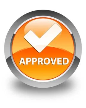 Approved (validate icon) glossy orange round button Stock Illustration