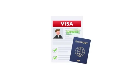 Approved visa application document with passport motion graphics Stock Footage 337967696