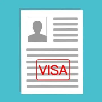 Approved visa application, flat design. Documents with personal data vector Stock Illustration