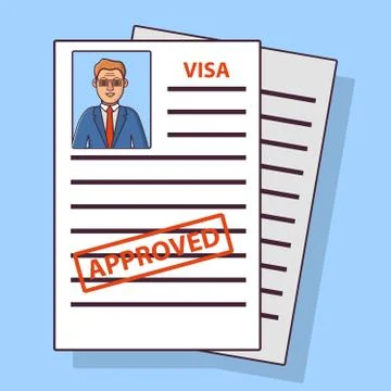 Approved visa.Immigration questionnaire.Application form stamp and photo youn 스톡 일러스트