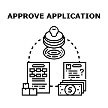 Approving application process for business agreement document Stock Illustration