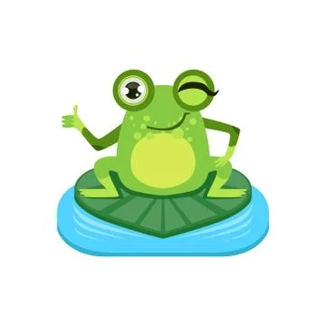 Approving Cartoon Frog Character 스톡 일러스트