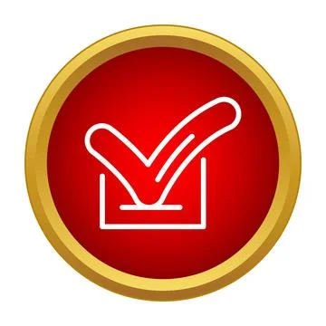 Approving choice with red check mark button icon Stock Illustration