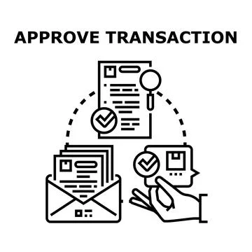 Approving financial transaction workflow with an open envelope of documents,  Stock Illustration