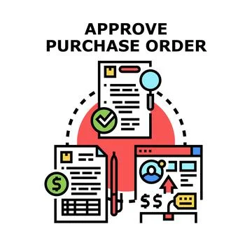 Approving purchase order document process and business contract 库存插图