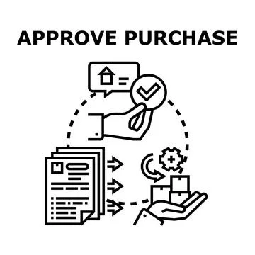 Approving purchase order with documents and delivery process イラスト素材