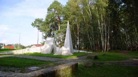 An approximation to the architectural composition of three figures on the green Stock Footage 188304143