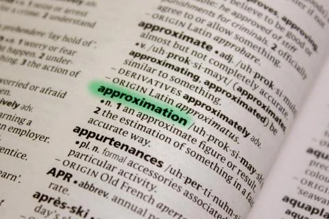 Approximation word or phrase in a dictionary. Stock Photos