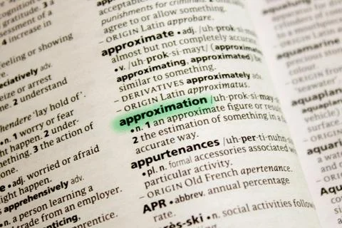 Approximation word or phrase in a dictionary. Stock Photos