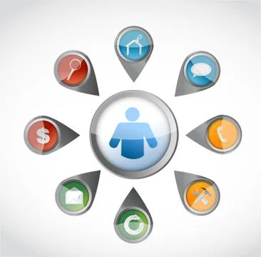 Apps and tools around an icon. Stock Illustration