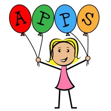 Apps balloons indicating application software and computing Illustrazione stock