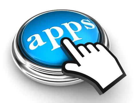Apps blue button and pointer hand Stock Illustration
