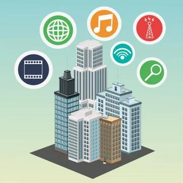 Apps building smart city icon. Vector graphic Ilustración de archivo