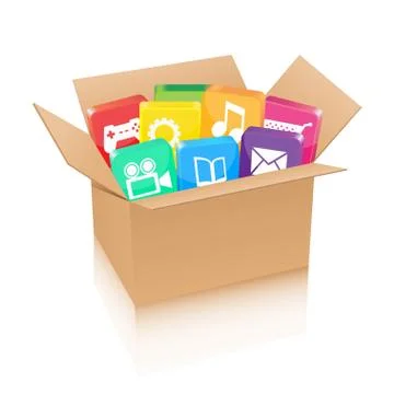 Apps in Cardboard Box Stock Illustration