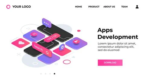 Apps development landing page. Website UX interface. Application update. Web UI Stock Illustration