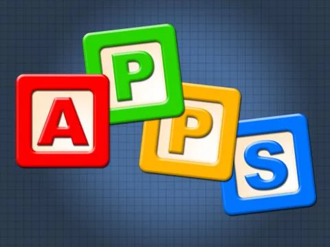 Apps kids blocks representing application software and youngster Stock-Illustration