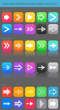 Apps navigation icons set with arrows for UI. Stock Illustration