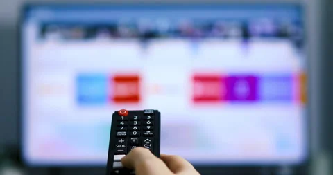 Apps on smart TV with remote control Video stock 130664349