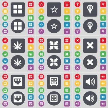 Apps, Star, Checkpoint, Marijuana, Deploying screen, Stop, LAN socket, Bed-table Illustrazione stock