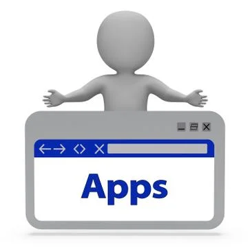 Apps Webpage Means Application Software 3d Rendering Illustrazione stock