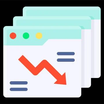 Apps windows with decrease arrow icon, Bankruptcy related vector Stockillustratie