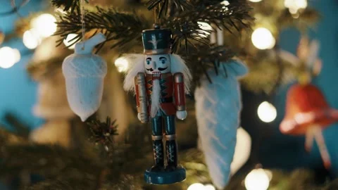 Appy New Year Christmas Tree Decorated Nutcracker Soldier Toys Stock Footage 258498922