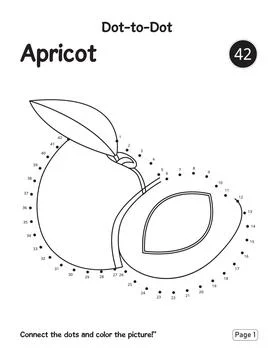 Apricot fruit connect the dots puzzle worksheet for school kids Stock Illustration