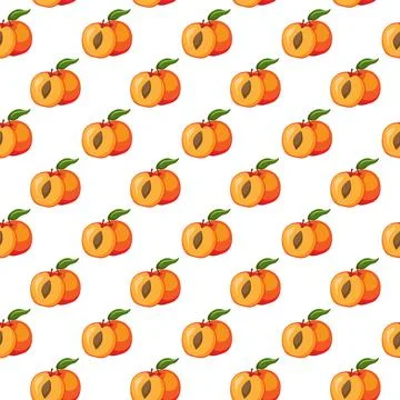 Apricot fruit flat seamless pattern on white background. 스톡 일러스트