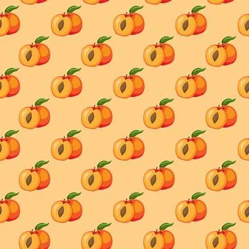 Apricot fruit flat seamless pattern on orange background. Stock Illustration