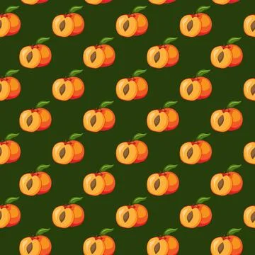 Apricot fruit flat seamless pattern on green background イラスト素材