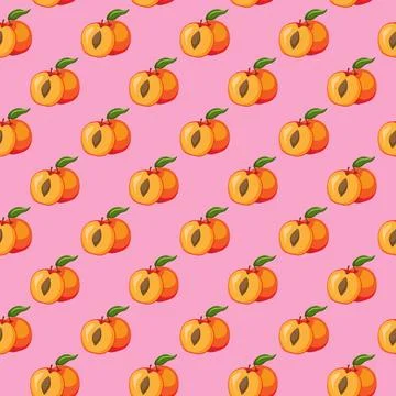 Apricot fruit flat seamless pattern on pink background. Illustrazione stock